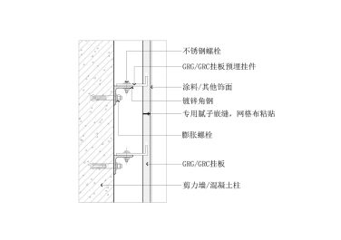 GRG GRC挂板墙面节点图(纵剖 剪力墙 柱子)