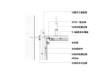 墙面木饰面与顶面乳胶漆凹槽节点图