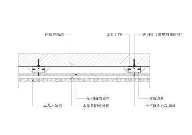 木饰面挂板墙面节点图（横剖 轻质砖墙体）