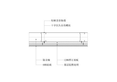 玻璃饰面墙面节点图(横剖轻钢龙骨墙体)