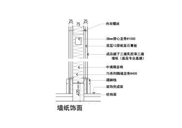 轻钢龙骨双层石膏板墙纸饰面