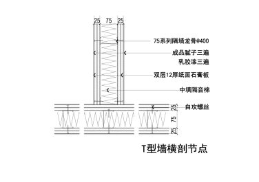 轻钢龙骨隔墙与隔墙交接图