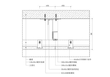 钢混结构墙体钢结构角钢干挂石材横剖节点图