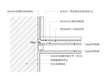 钢结构埃特板隔墙阴角石材横剖节点图