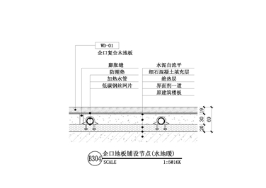 【地坪】企口地板铺设节点（水地暖）