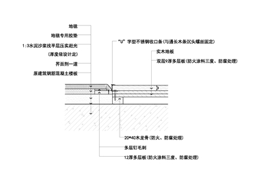 地面木地板与地毯交接节点图一