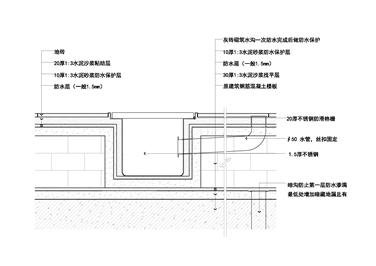 地面瓷砖带不锈钢排水沟节点图