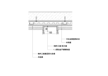 墙面木饰面与不锈钢造型节点图三