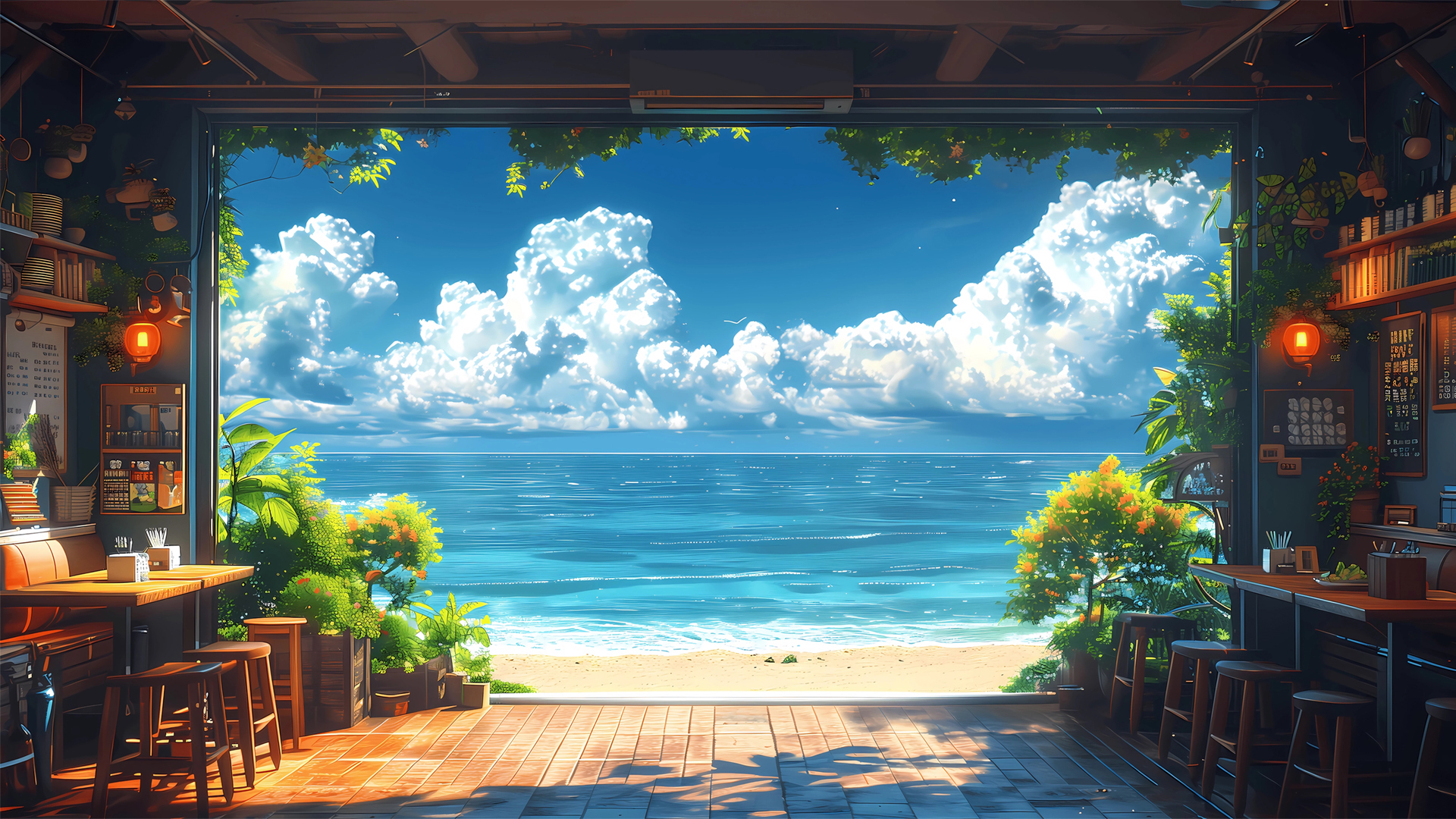 夏天 海滨 蓝天白云 2K风景桌面壁纸