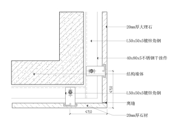 大理石干挂阳角密拼横剖节点图