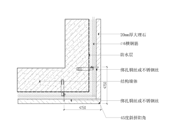 大理石点挂阳角倒角横剖图