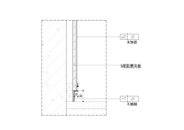 木饰面与不锈钢踢脚线节点图