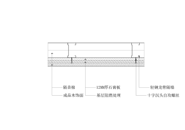 木饰面粘贴墙面节点图（竖剖 轻钢龙骨墙体）
