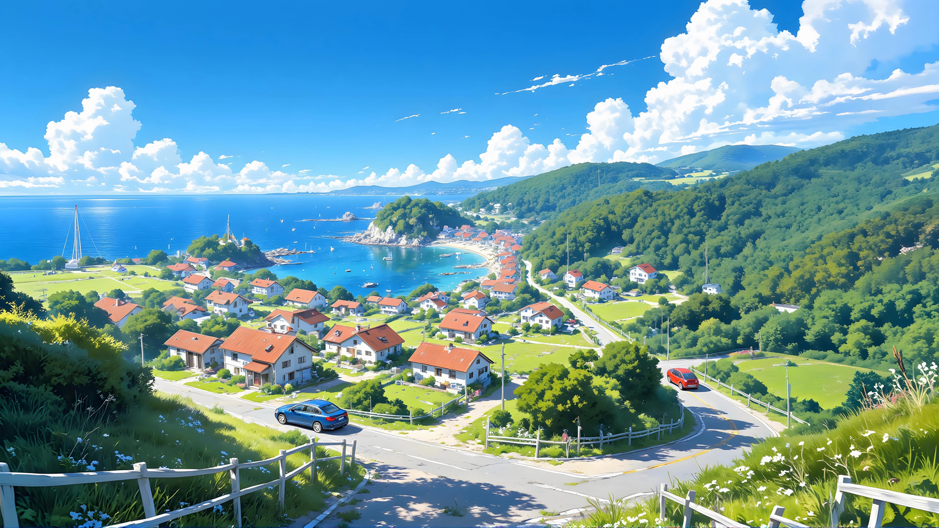 海边小镇风景桌面壁纸