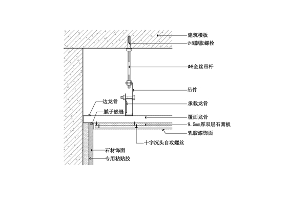 涂料顶面与石材墙面交接天花节点图