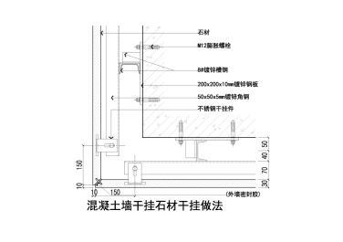 混凝土墙干挂石材干挂做法三