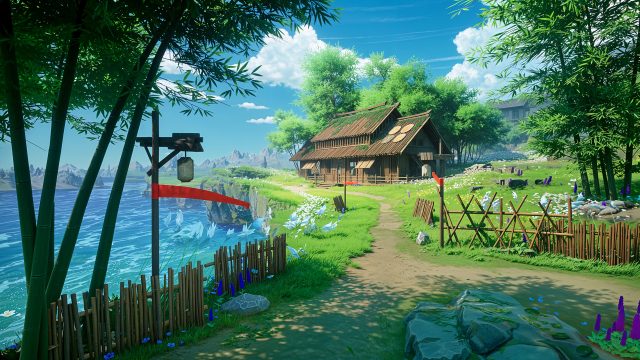 湖边竹屋风景2K超清电脑壁纸