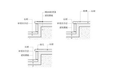 石板材踏步防滑节点图