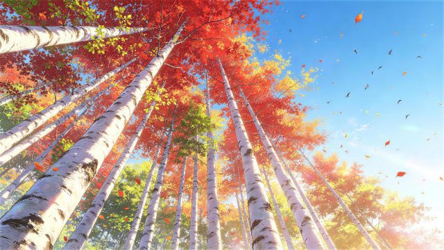 秋日白桦落叶风景 作者_风太大没听清 2.5k电脑壁纸横屏超清